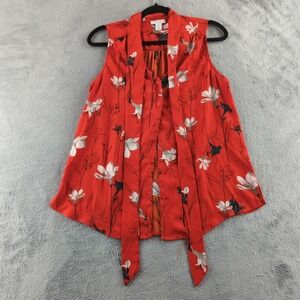 Carolina Belle Blouse Womens Medium Red Floral Sleeveless Button Front Top Shirt